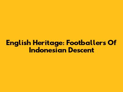English Heritage: Footballers Of Indonesian Descent