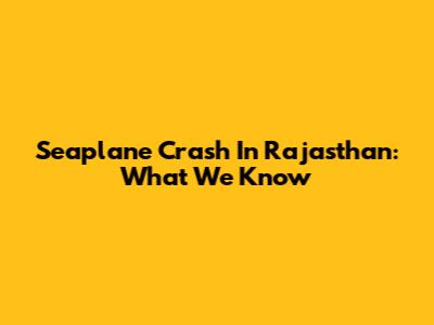 Seaplane Crash In Rajasthan: What We Know